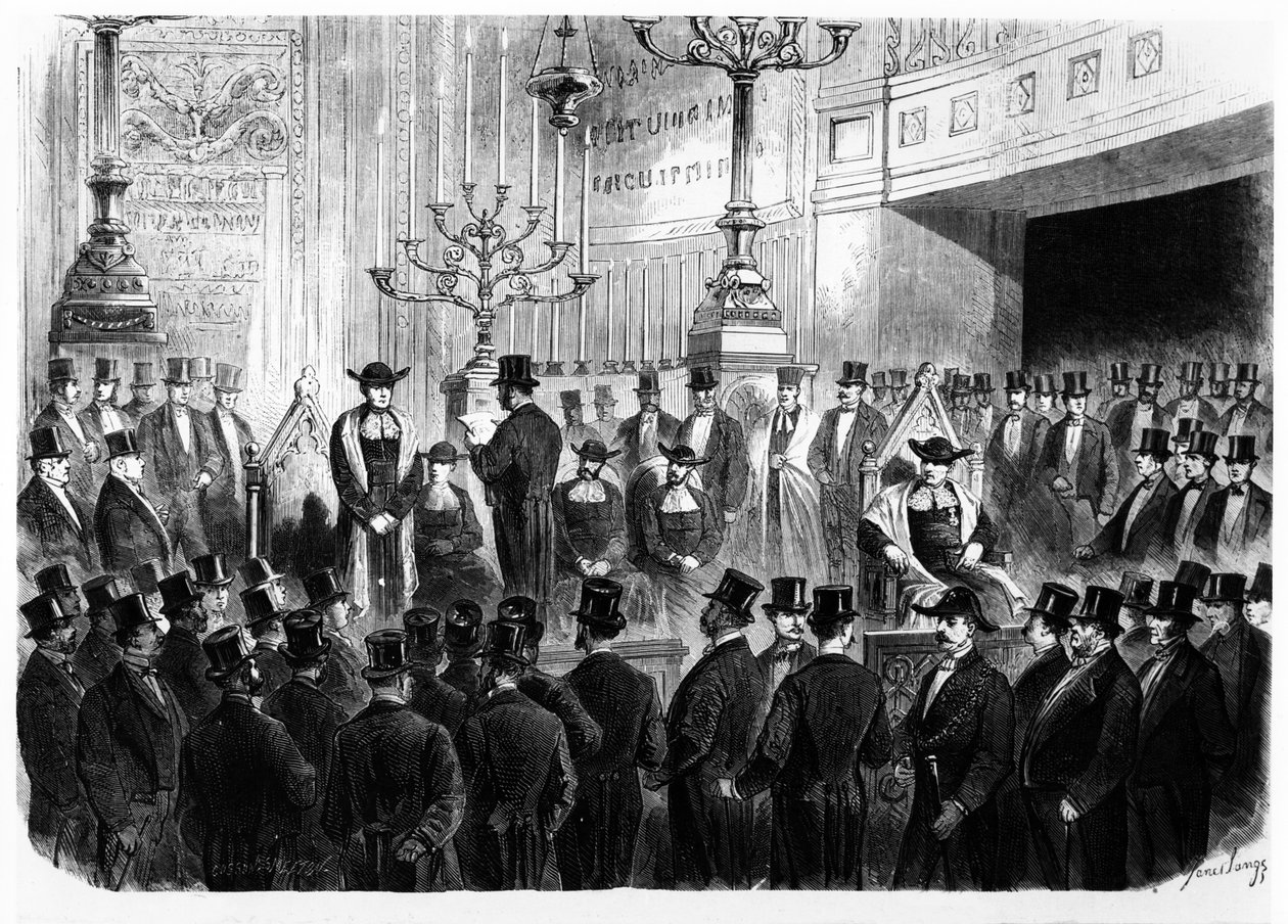 1867年在巴黎圣母大教堂的犹太教堂安装Lazard Isidor为法国首席拉比 作者 法语学校