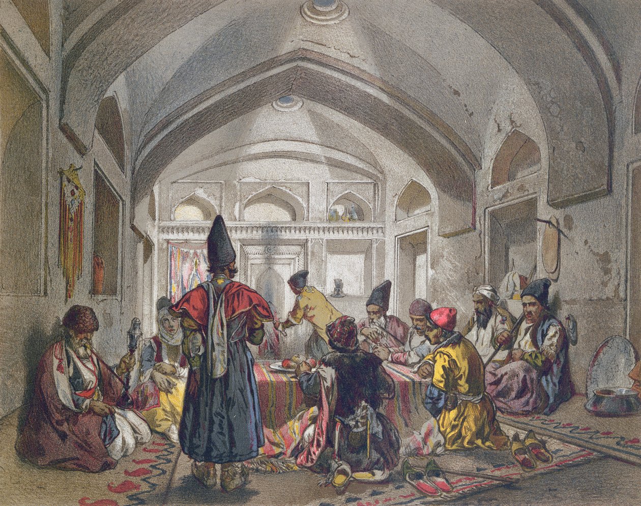 一个Caravanserai的内部在波斯，十九世纪中叶 作者 法语学校