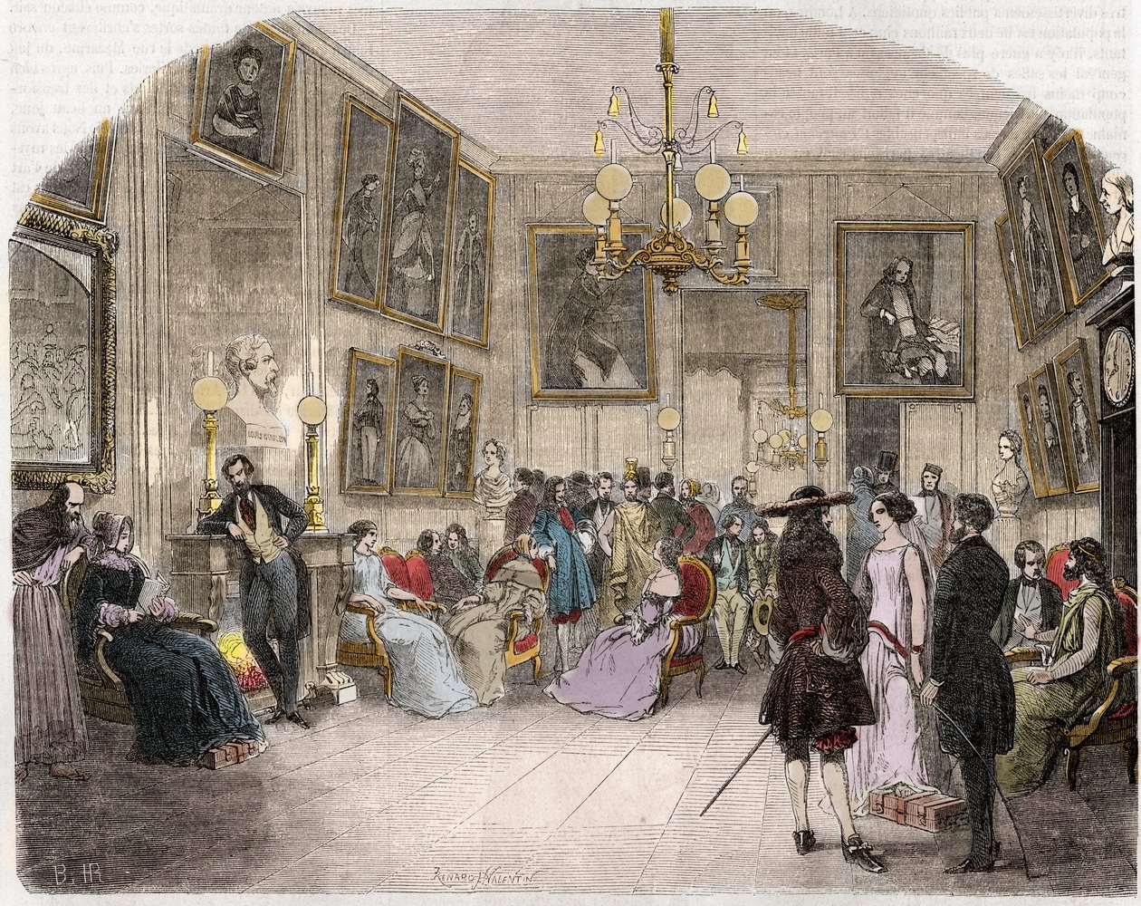 绿室的内景（巴黎的法兰西喜剧院）--Vue interieure du foyer des artistes - 法兰西喜剧院--Edmond Texier 1852年在 "Tableau-de-Paris "的雕刻。 作者 法语学校