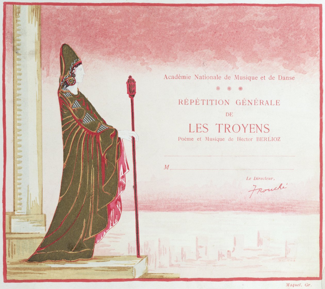 邀请参加由Hector Berlioz（1803-69）在1921年巴黎歌剧院创作的Les Troyens（The Trojans）表演 作者 法语学校