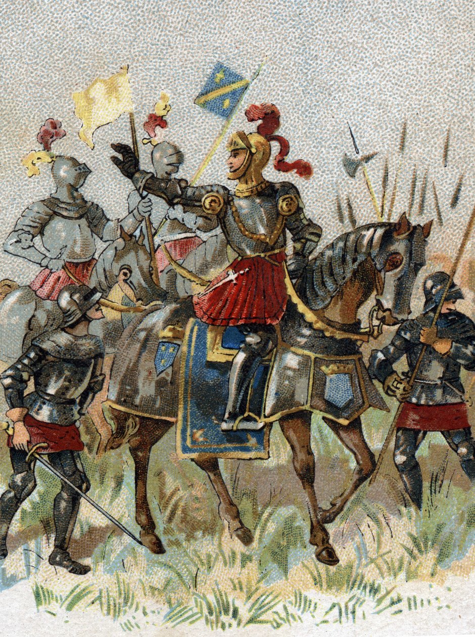 意大利战争：法国国王路易十二（1462-1515）于1509年5月14日在意大利的阿格纳德尔（米兰）战役中。彩色石版印刷。 作者 法语学校