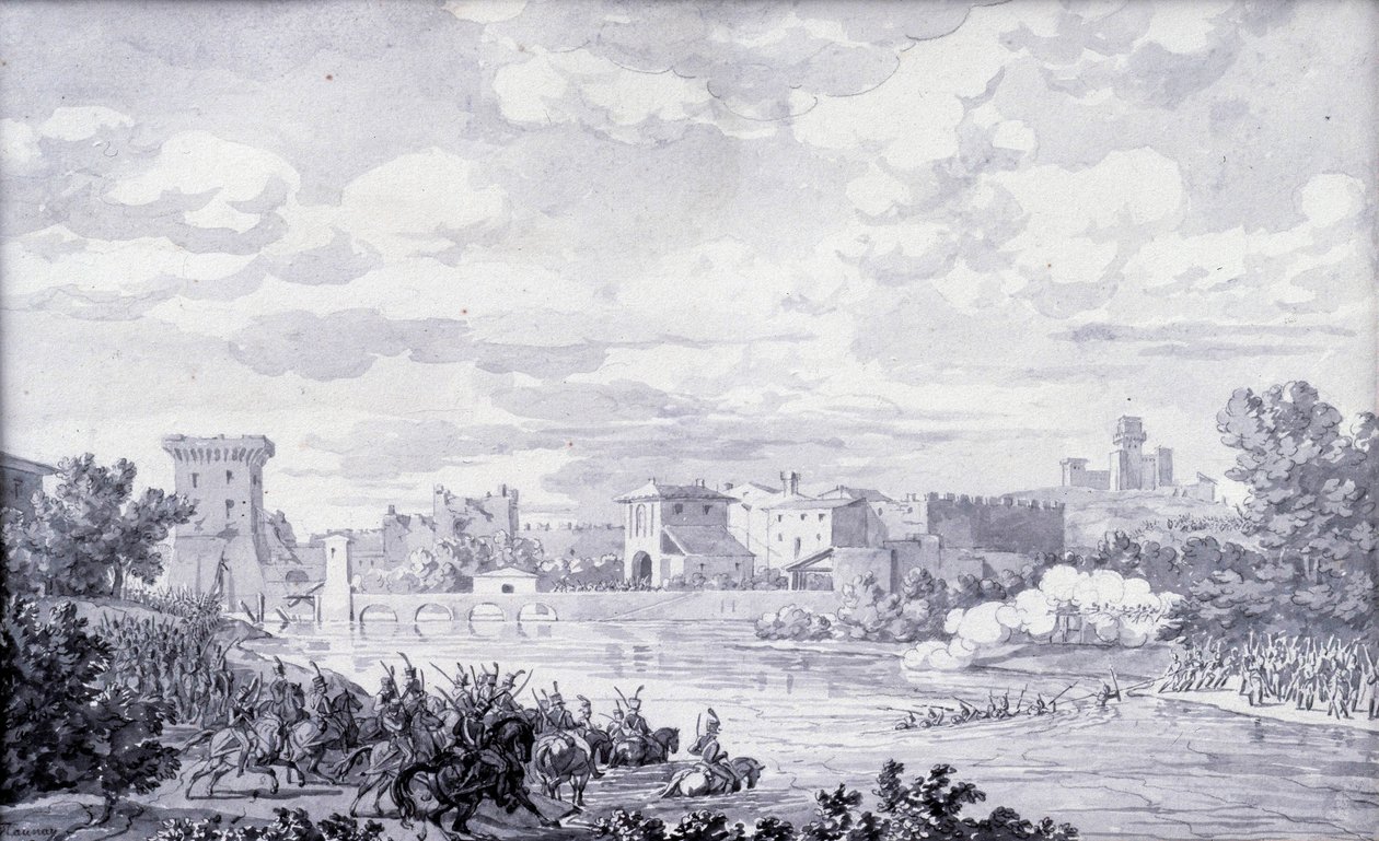 意大利乡村：1796 年，法军通过明西奥河前往博尔赫托。无名氏绘画。巴黎，卢浮宫博物馆 作者 法语学校