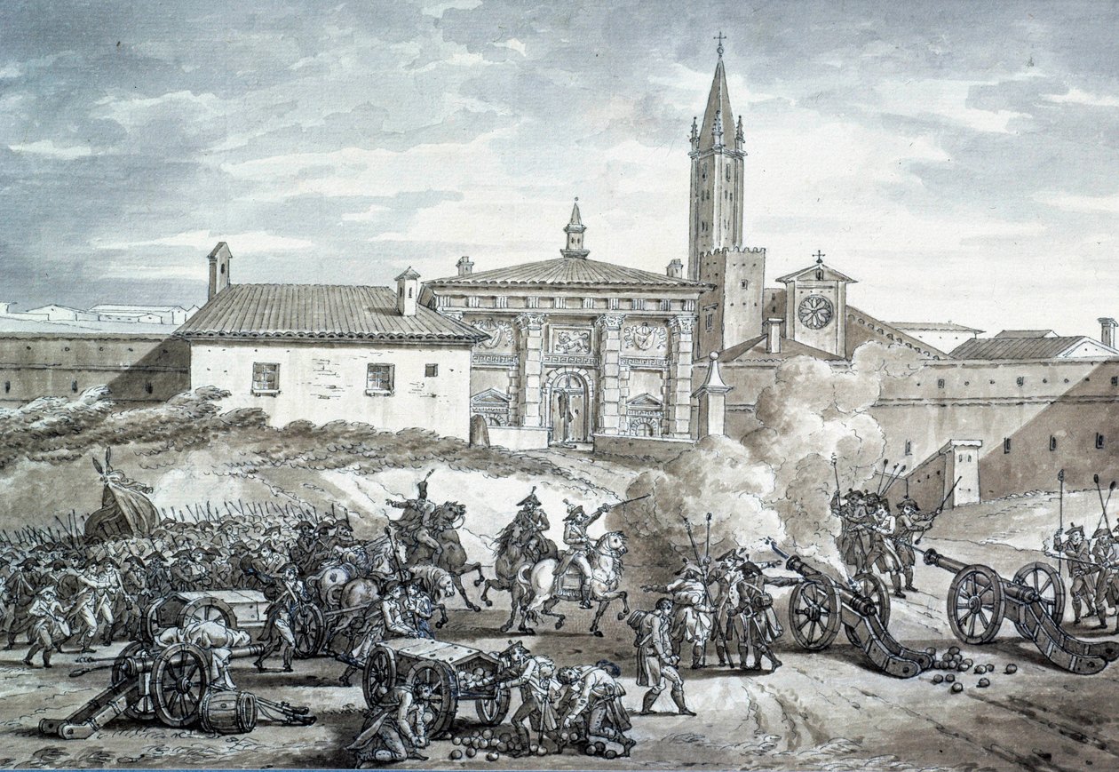 意大利乡村：拿破仑-波拿巴的法国军队占领维罗纳（1789-1821）。1797年左右的匿名画。巴黎，卢浮宫博物馆 作者 法语学校
