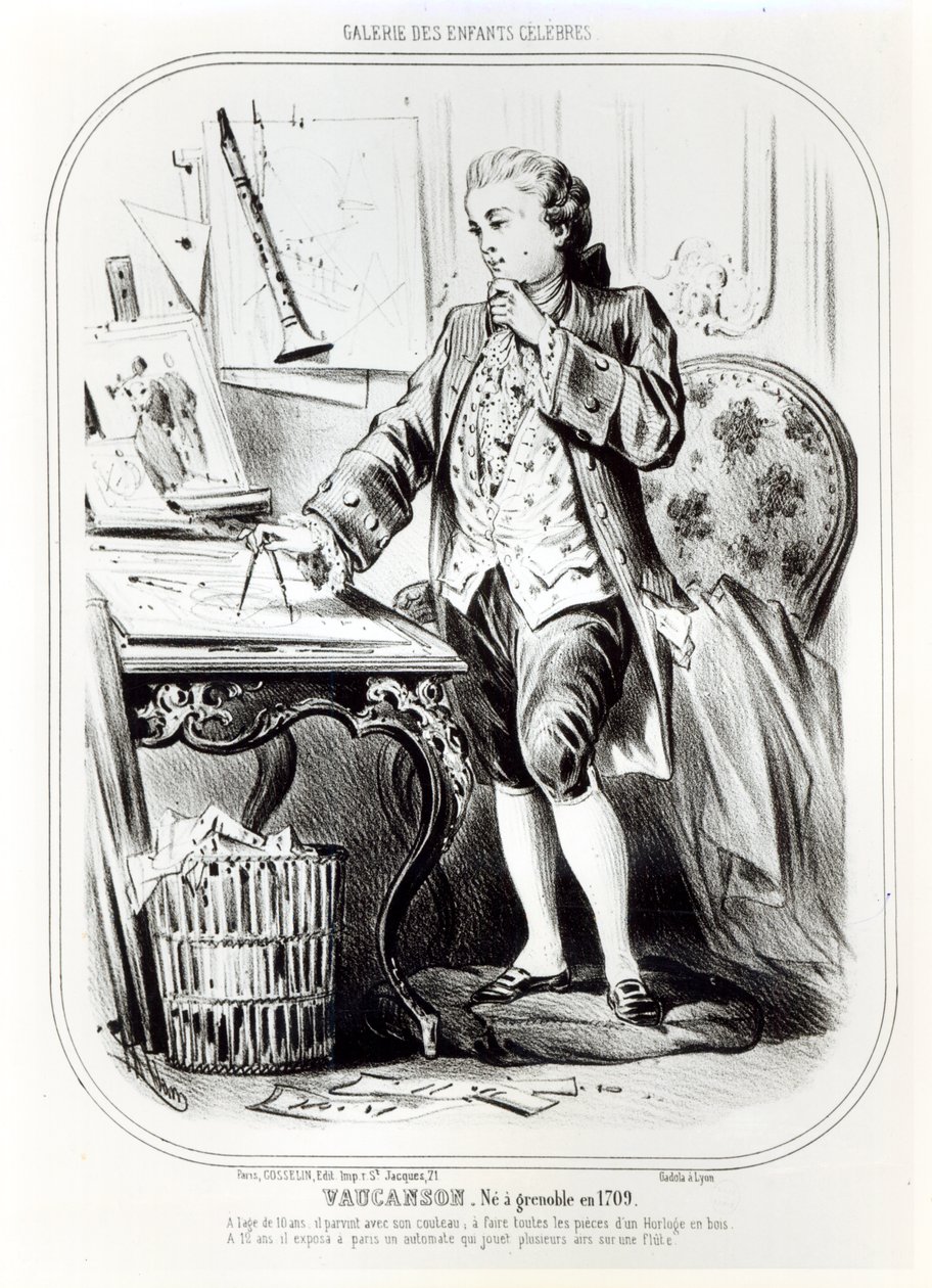 Jacques de Vaucanson小时候，名人儿童画廊的插图，1850年 作者 法语学校