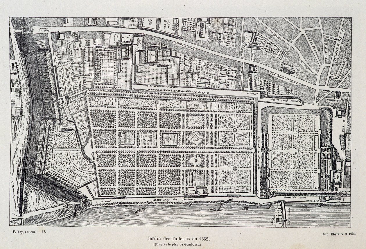Jardin des Tuileries 于 1652 年（在 Gomboust 计划之后） - 在“几个世纪以来的巴黎”中，由 H. Gourdon de Genouillac 编着。 F. 罗伊，巴黎 作者 法语学校