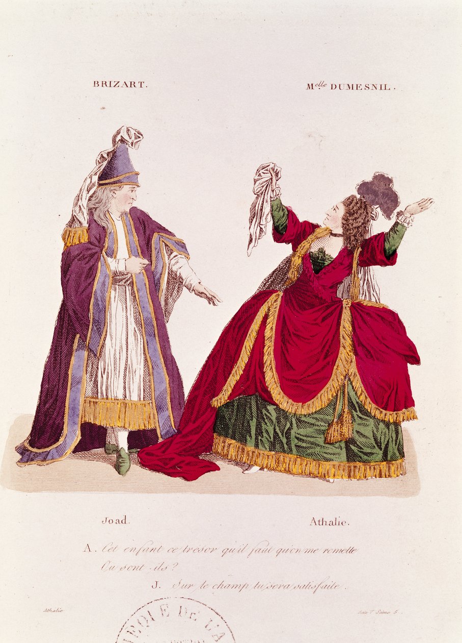 Jean-Baptiste Brizard（1721-91）担任Joad和Mademoiselle Dumesnil（1713-1803）的角色，饰演Athalie，由Jean Racine扮演的第五幕&39;Athalie&39;场景（1639-99） 作者 法语学校