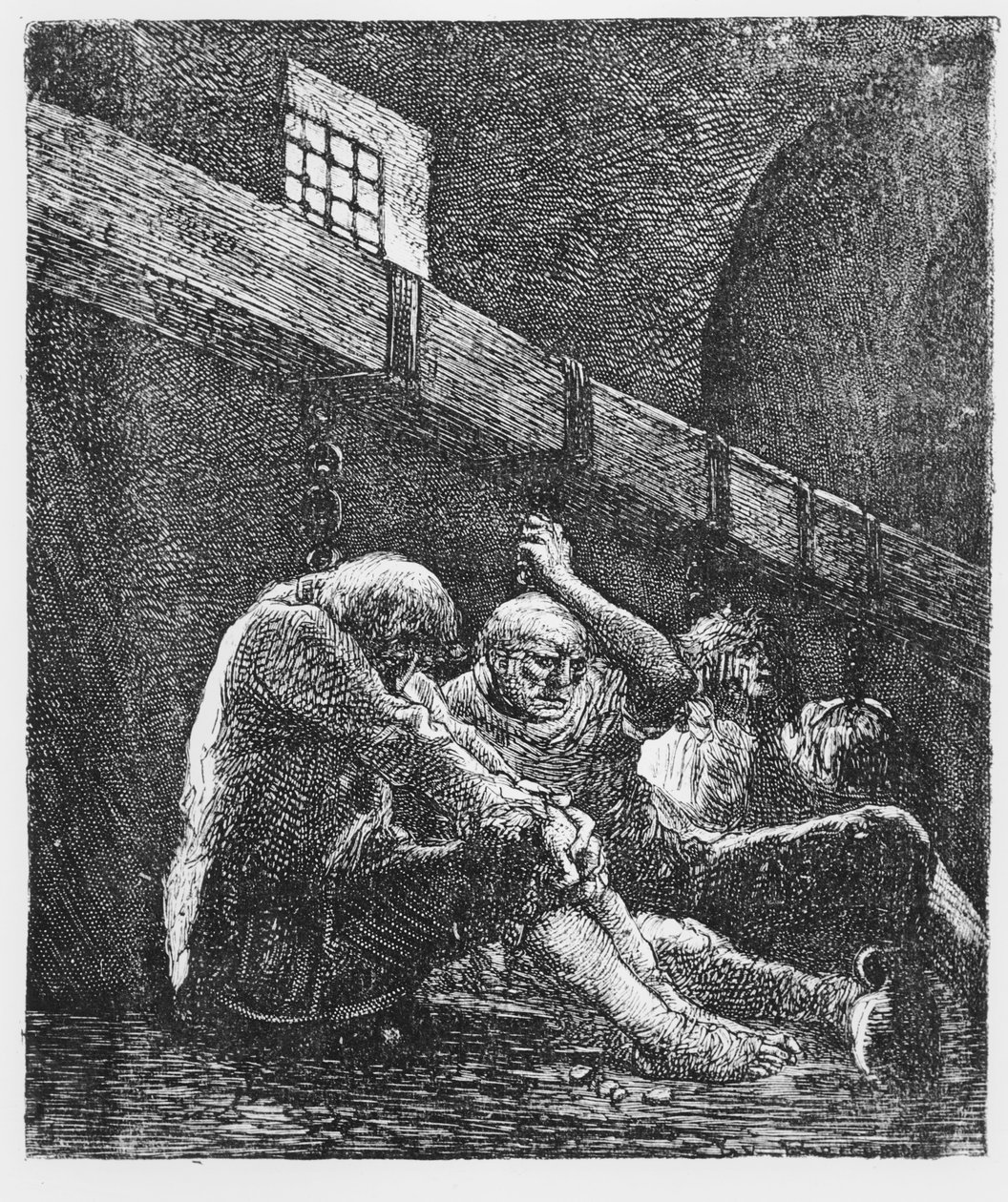 冉阿让在监狱，插图来自悲惨世界，由维克多雨果，1865年 作者 法语学校
