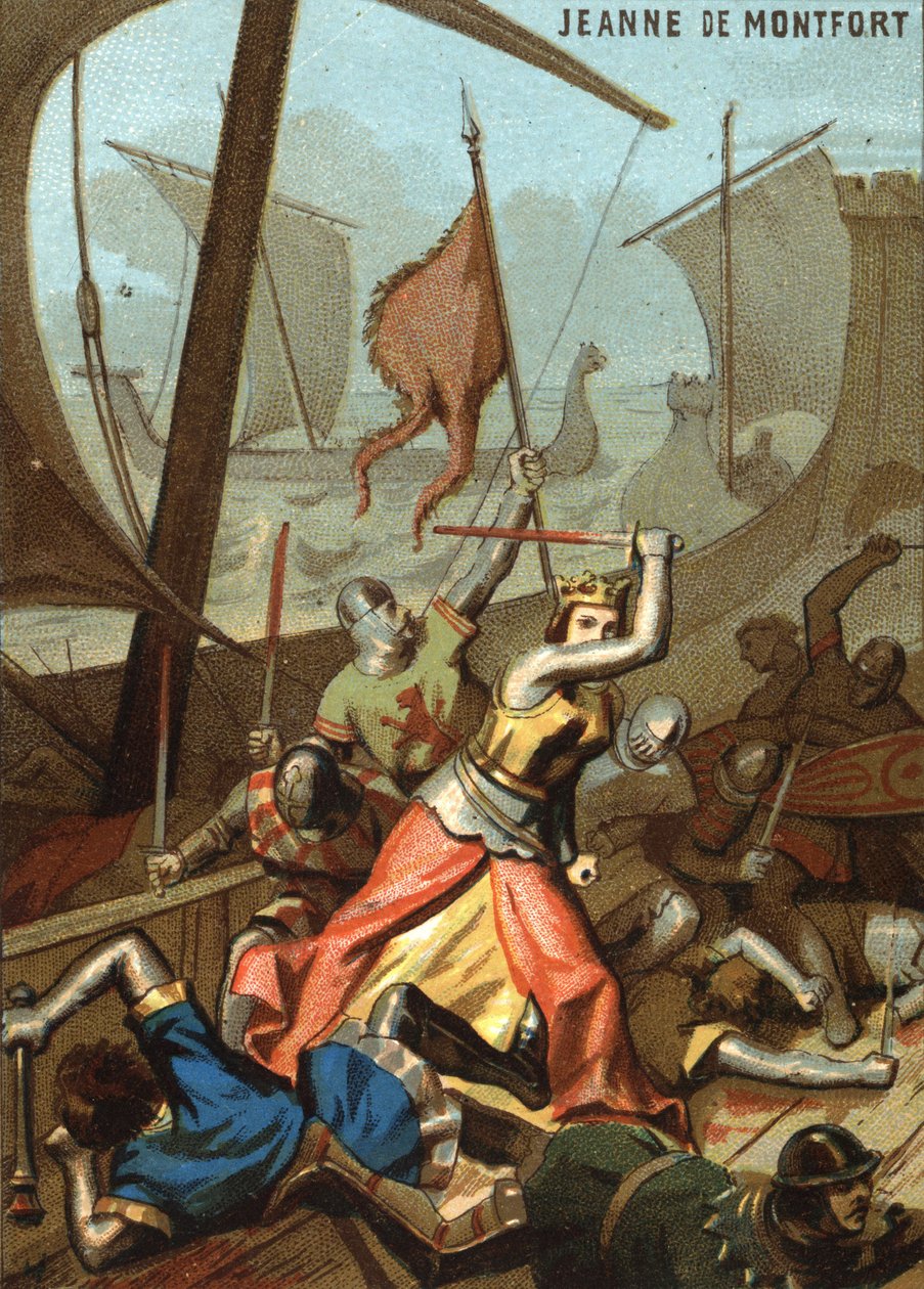 Jeanne de Montfort and La Bretagne (1342): Jeanne de Montfort supported a naval battle near Guernsey. Chromolithography of the Series “” Patriotic Education through Image””. 作者 法语学校