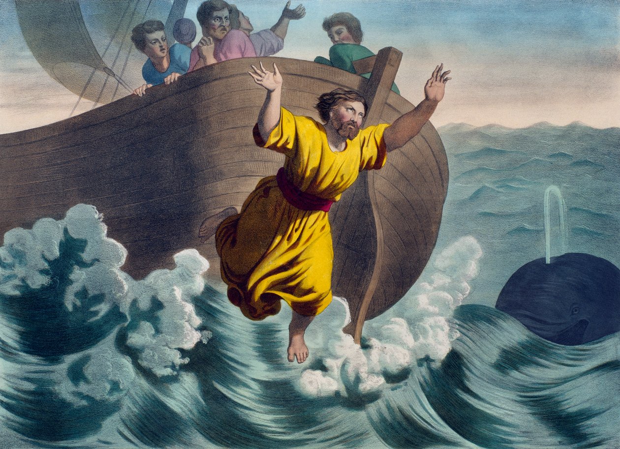 Jonah投入大海，插图来自教理问答LHistoire Sainte，由Charles Delagrave，巴黎出版，19世纪末期 作者 法语学校