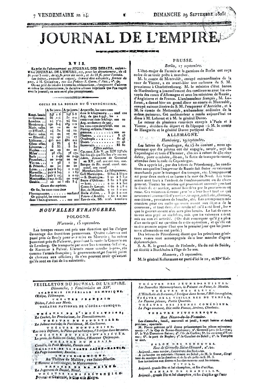 Journal of lEmpire，1805年9月29日（打印） 作者 法语学校