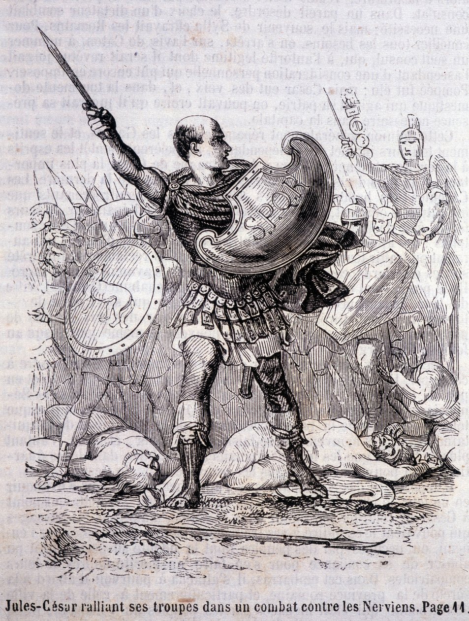 Julius Caesar rallies his troops in a fight against the Nerviens - in “Histoire de France” by L.-P. Anquetil 作者 法语学校