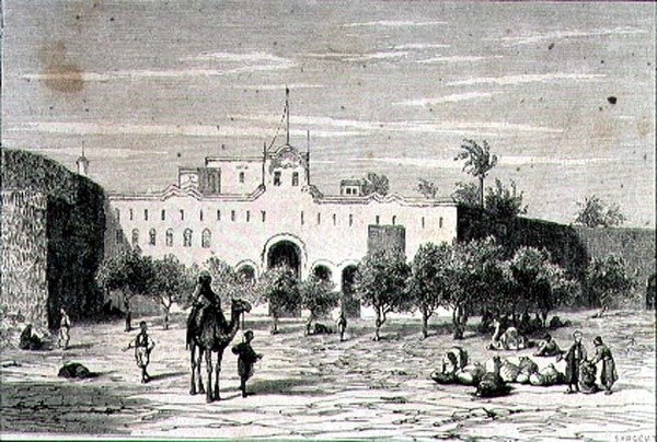19世纪60年代的苏丹喀土穆，由阿尔弗雷德-路易斯-萨金特（生于1828年）雕刻（雕刻）。 作者 法语学校