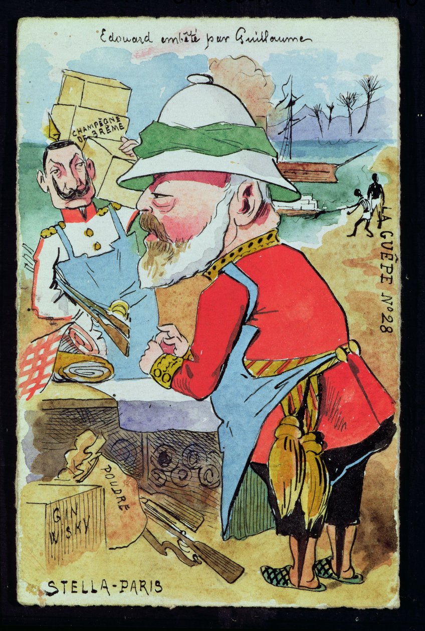 爱德华七世国王（1841-1910）由Kaiser Wilhelm II（1859-1941）从Les Guepes，1890年（笔和墨水在纸上）纠缠不清 作者 法语学校