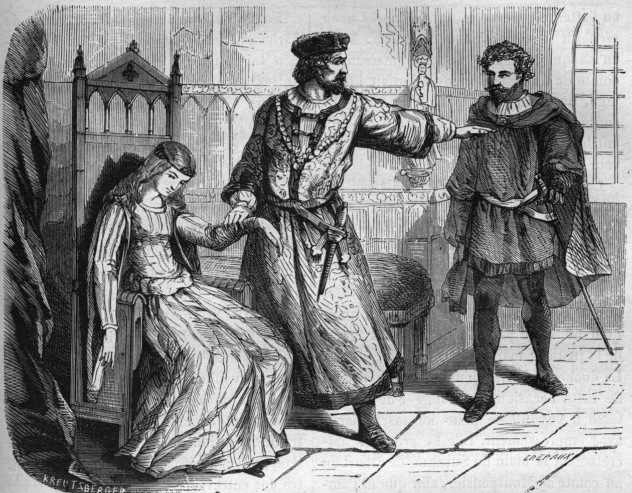 法国国王菲利普六世（Philippe de Valois）（1293 - 1350）和他的妻子纳瓦拉的布兰奇（V. 1333-1398）。雕刻于 "世界各国人民从古至今的卖淫和放荡史"，作者为Th.-F.Debray著。 作者 法语学校
