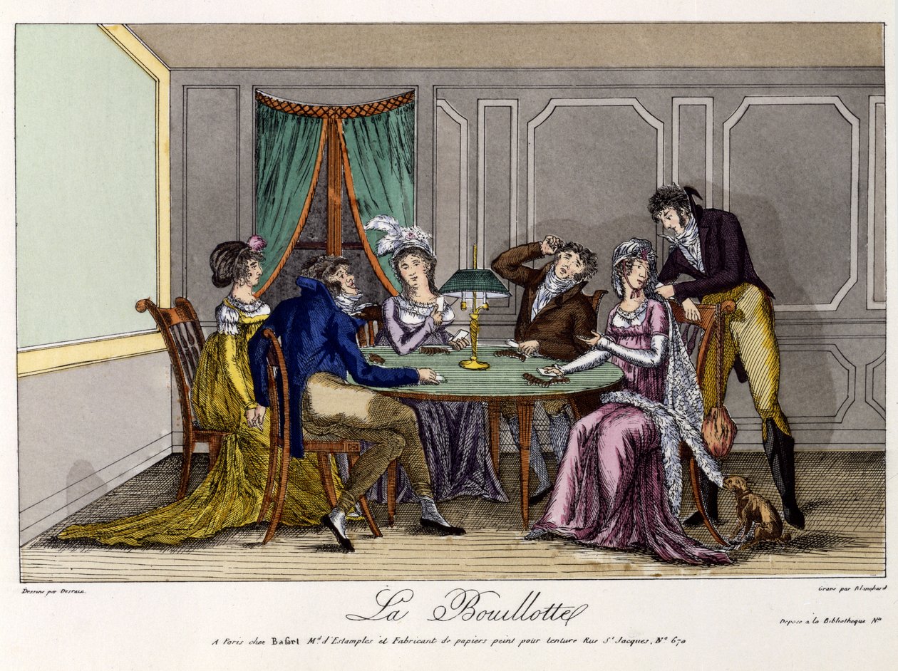 La Bouillotte，约1810年（手绘版画）。 作者 法语学校