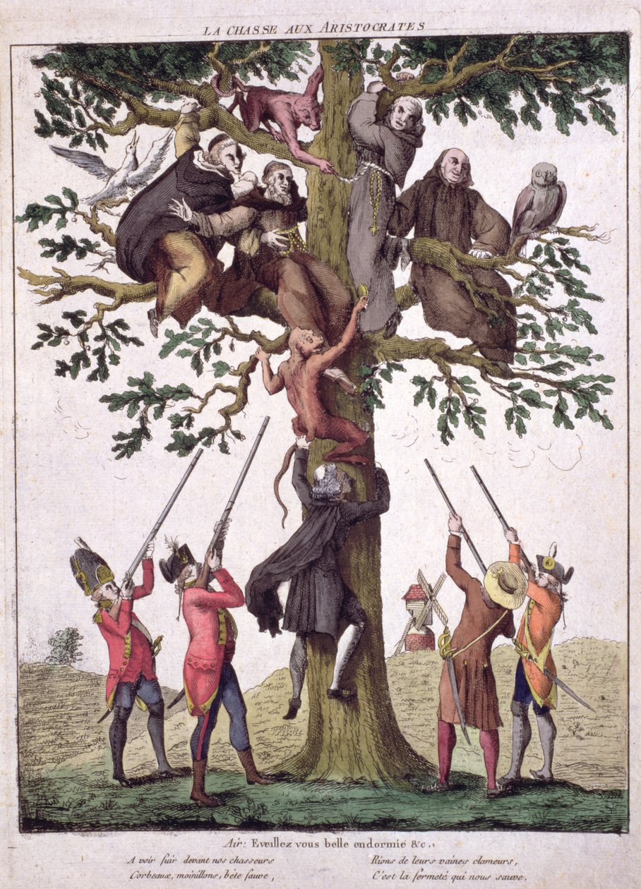 寻找贵族，反保皇主义漫画，c.1792 作者 法语学校