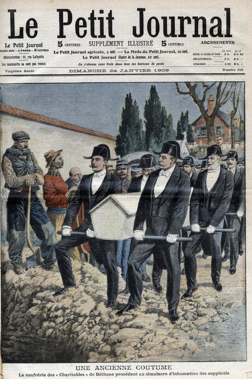 La Confrerie des Charitables de Saint Eloi (Saint-Eloi) de Bethune在1月11日在Pollet, guillotines的乐队被处决后，着手进行埋葬哀求者的模拟活动 - 1月24日的 "小报" 作者 法语学校