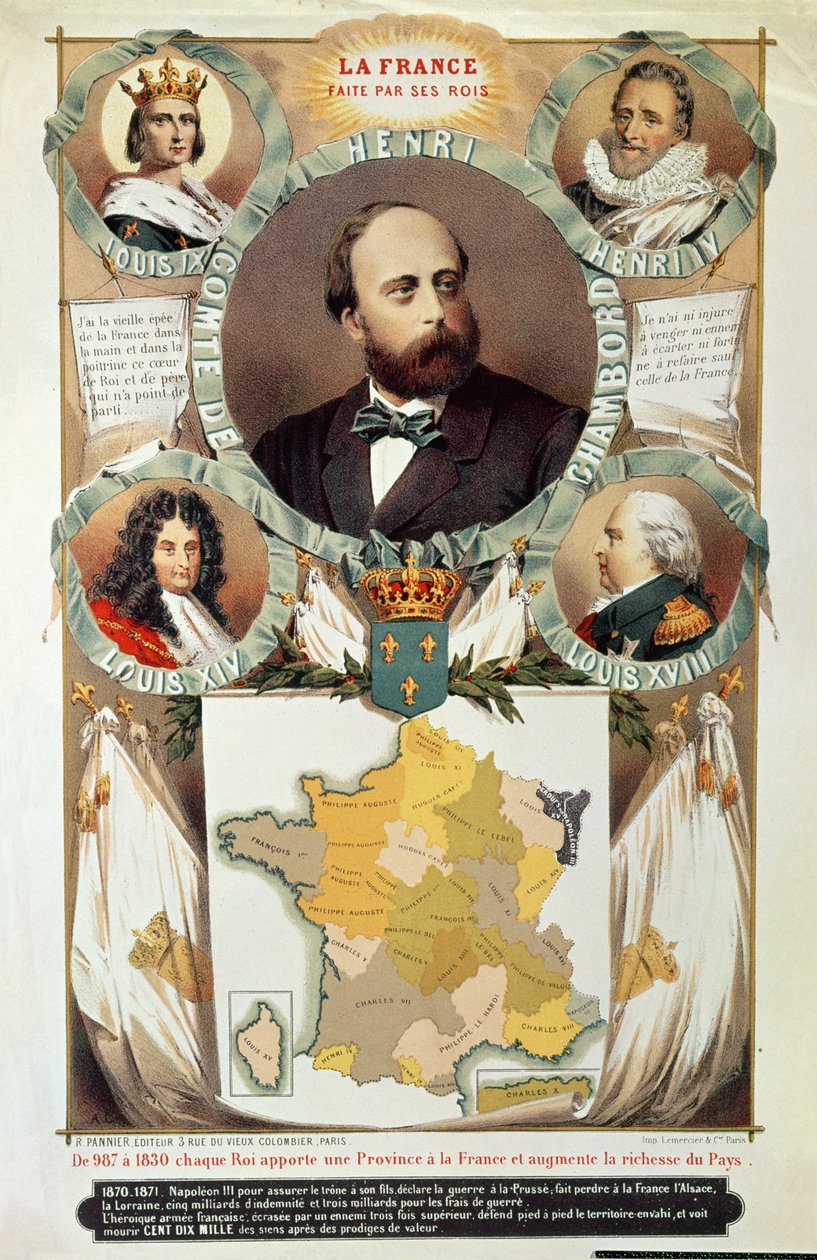 法国1870年后，由她的国王亨利·查尔斯·费迪南德·玛丽·迪多纳（1820-83）制作的香波伯爵 作者 法语学校