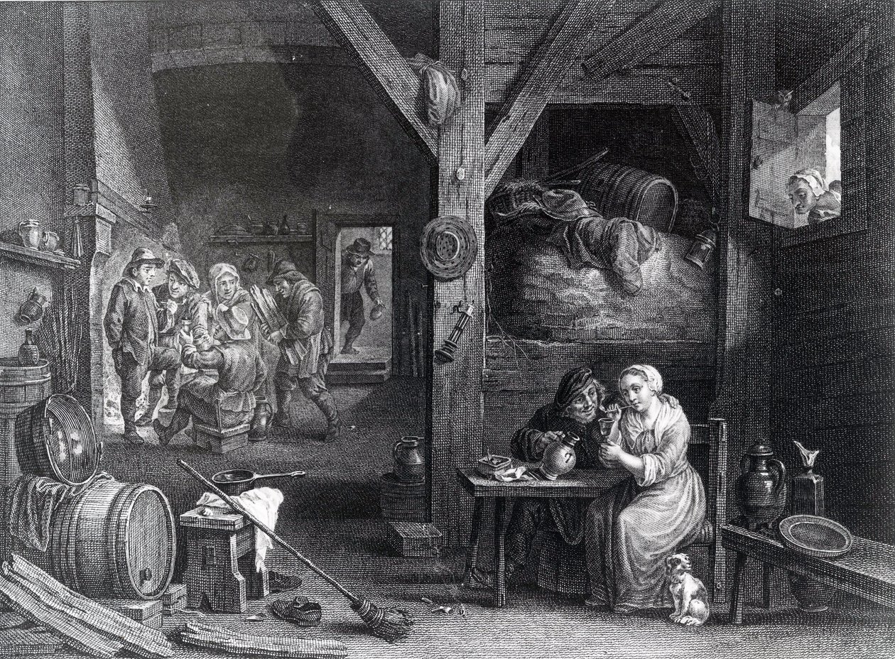 La Fumeuse，由Jean Baptiste Patas在1786-1808年David Teniers the Younger之后印刷 作者 法语学校