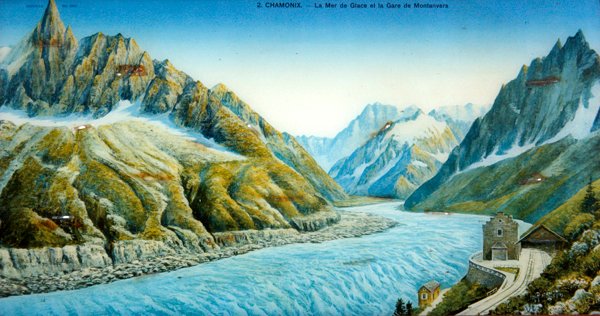 La Mer du Glace, Aiguille du Dru and Montanvers Station, c.1900（彩色照片） 作者 法语学校