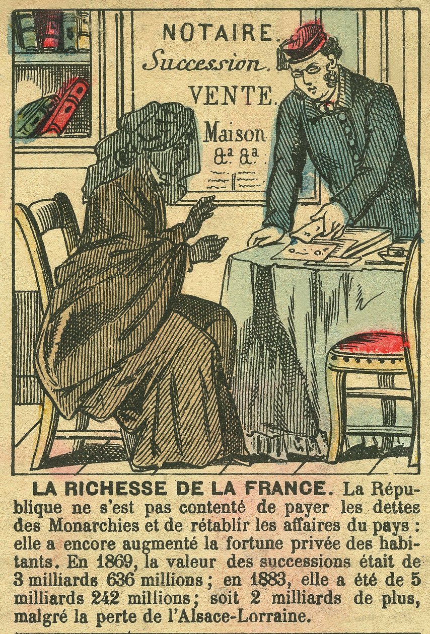 La Riche de la France》，描绘了第三共和国给法国人带来的个人财富。1889年3月30日巴黎《费加罗报》副刊上的版画。 作者 法语学校