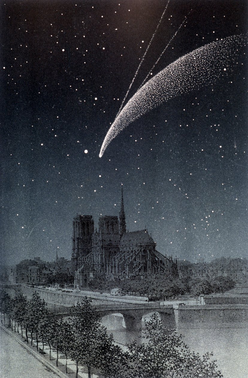 多纳蒂彗星，于 1858 年 4 月 10 日在巴黎看到 - 在 Amédée Guillemin 的“Le Ciel”中，巴黎阿歇特 作者 法语学校