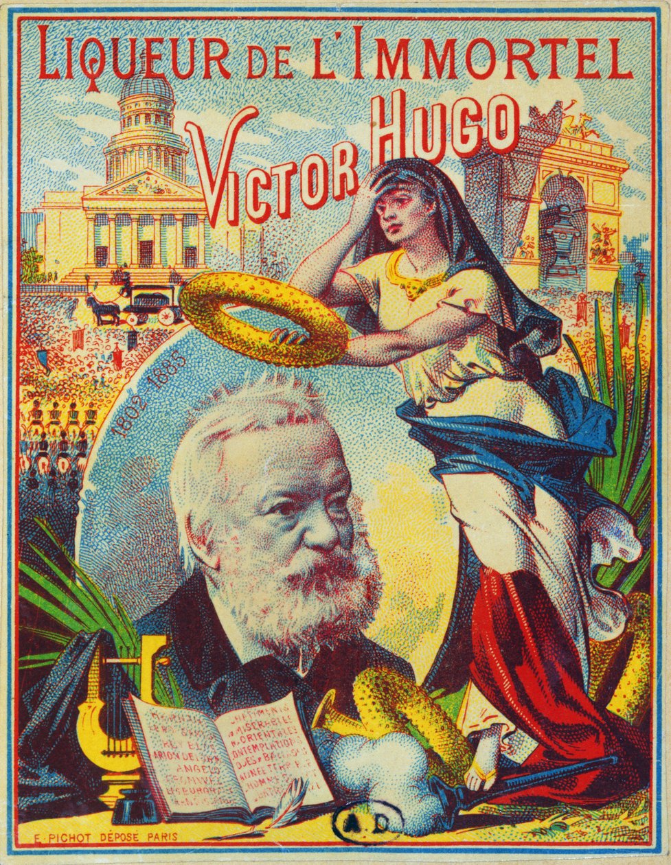标签设计为Liqueur de lImmortel Victor Hugo品牌，c.1885 作者 法语学校