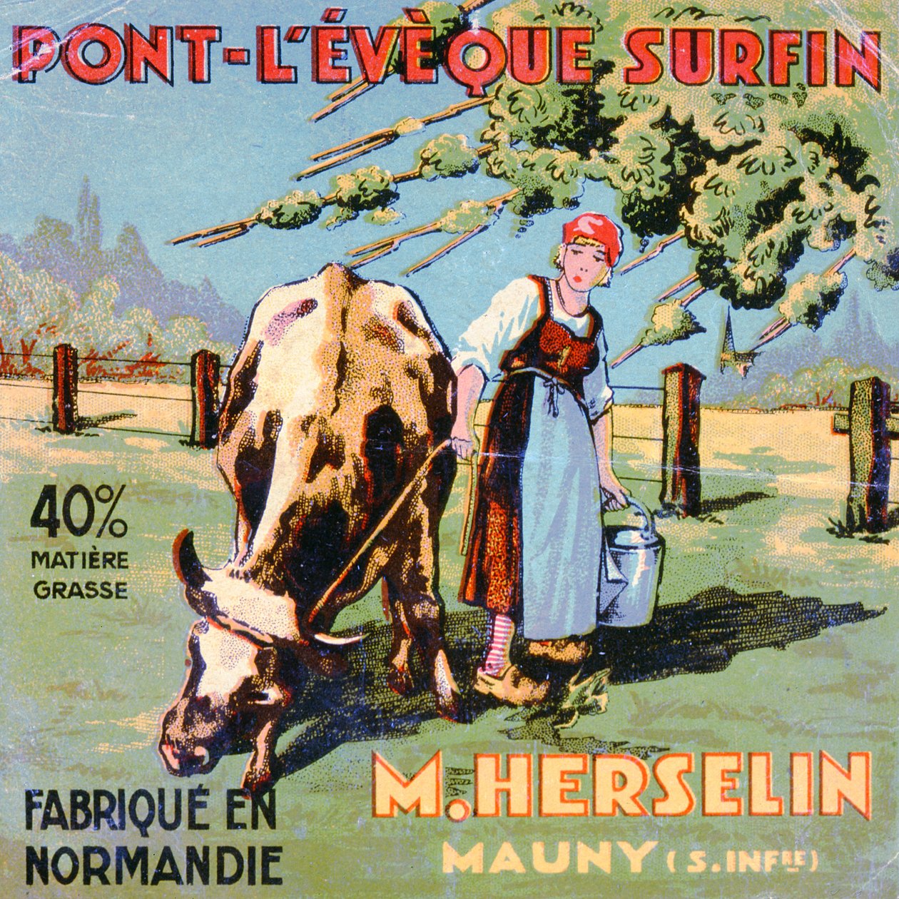 由20世纪早期的奶酪制造商M. Herselin制作的Pont-LEveque奶酪的标签 作者 法语学校