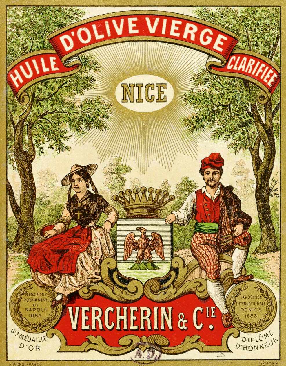 Vercherin特级初榨橄榄油标签，c.1885-90 作者 法语学校