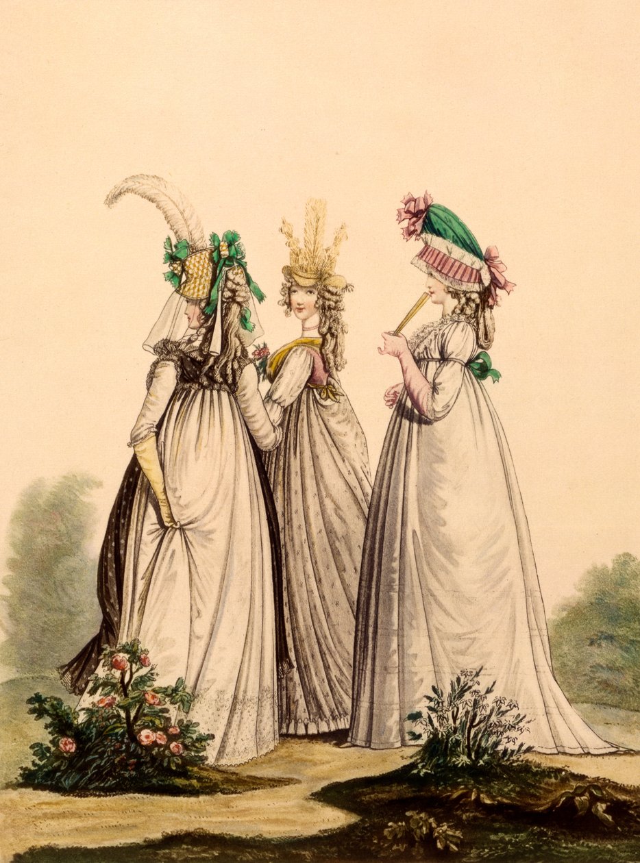 女士们穿着日装 -  Modes Anglaises，1795 作者 法语学校
