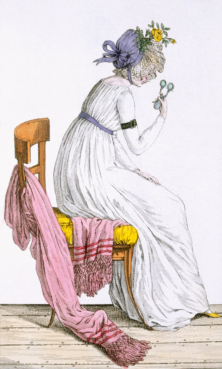 穿着服装的女士，来自Costume Parisien，于1797年发表于Journal des Dames et des Modes 作者 法语学校