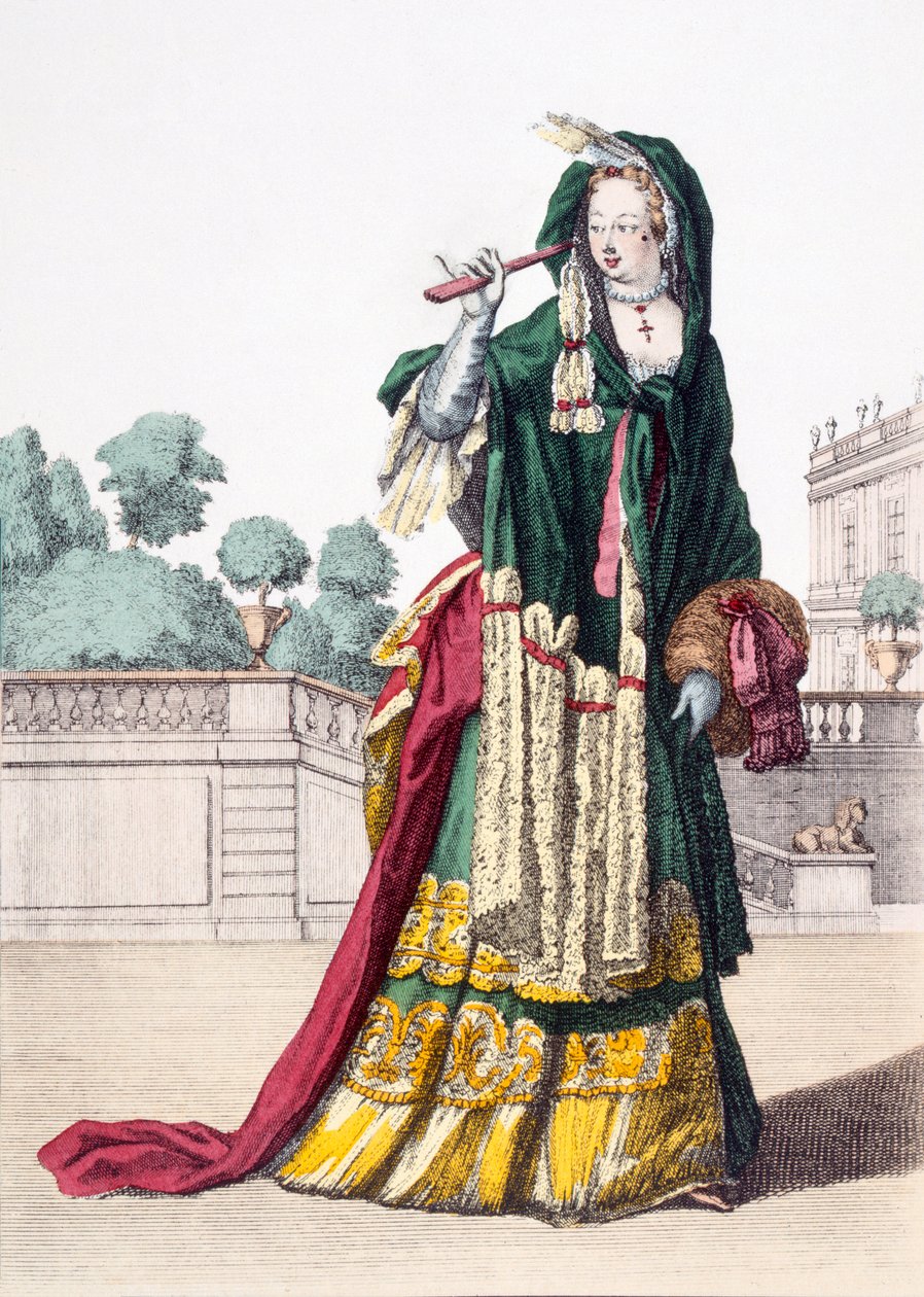 女士绿色丝绸披肩，1650年 作者 法语学校