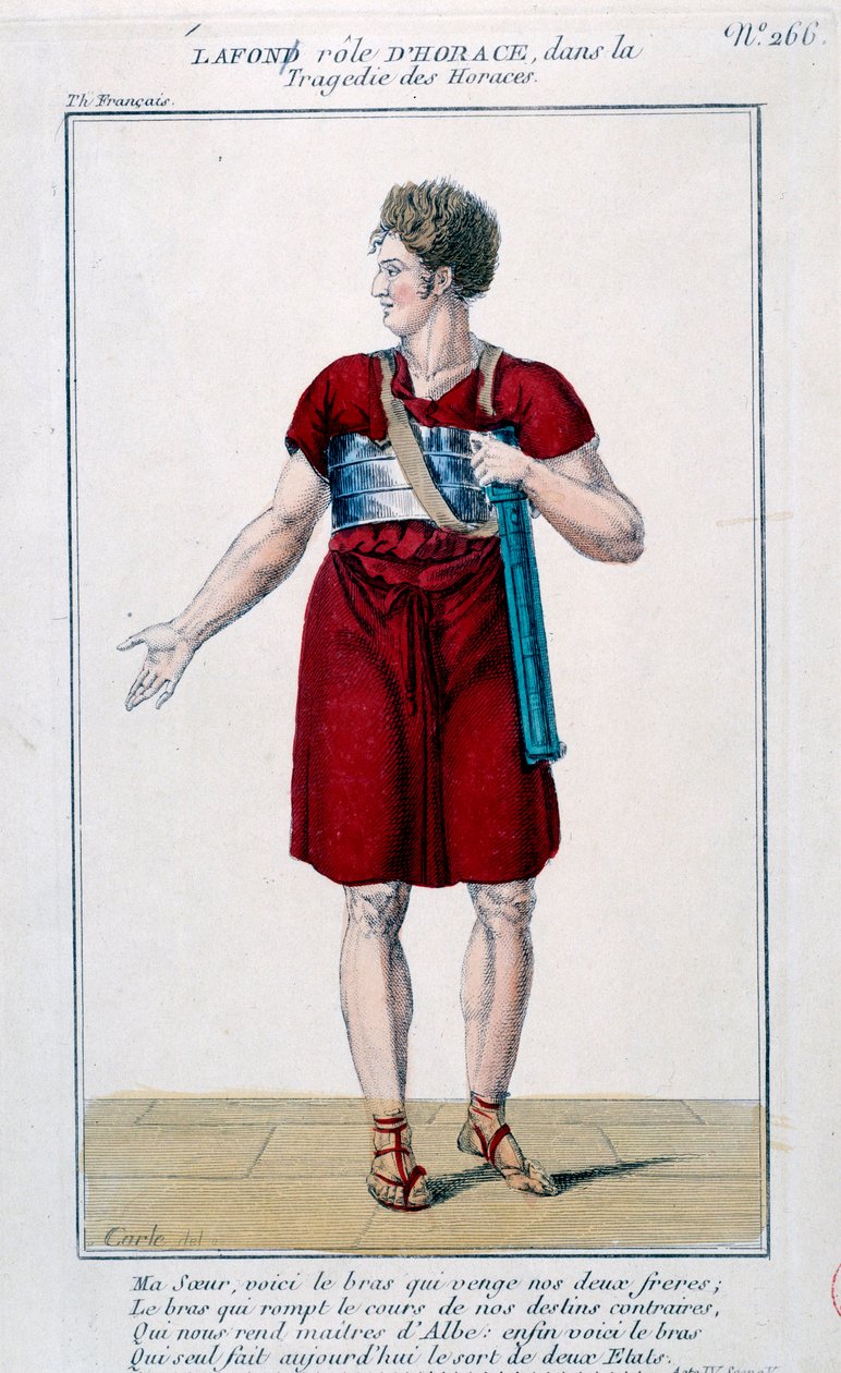 Lafon in the role of Horace in the tragedy of Horacespiece by Corneille (1640). Engraving of the 19th century. Paris, Comedie Francaise. 作者 法语学校