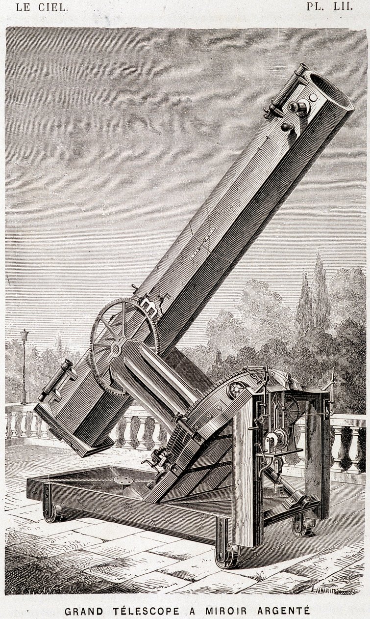 大型银镜望远镜（Léon Foucault 系统），赤道安装，用于马赛天文台 - 在“Le Ciel”中，Amédée Guillemin，阿歇特，巴黎 作者 法语学校