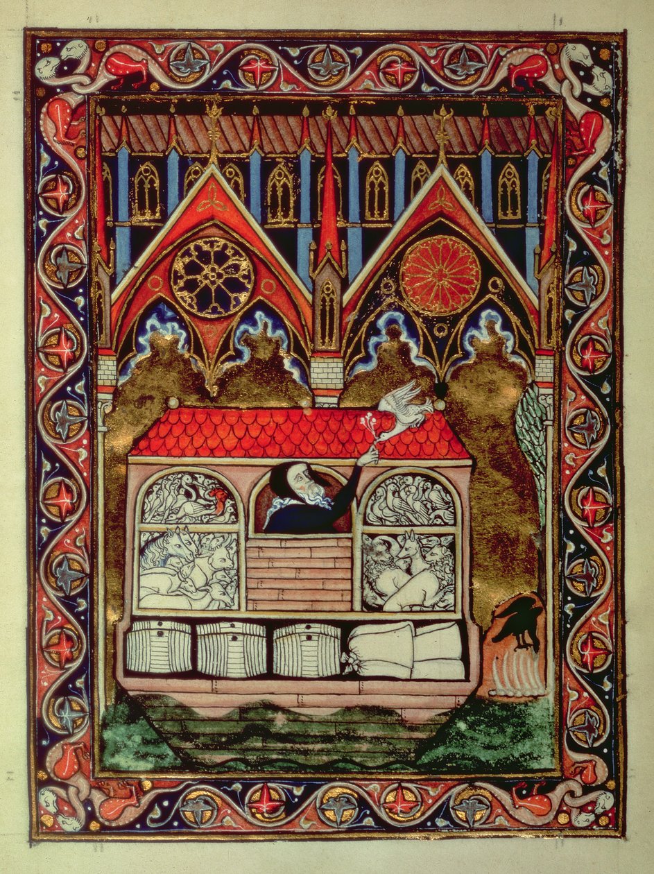 Lat 10525 f.3v Noahs Ark，来自圣路易斯的Psalter，c.1258-70 作者 法语学校