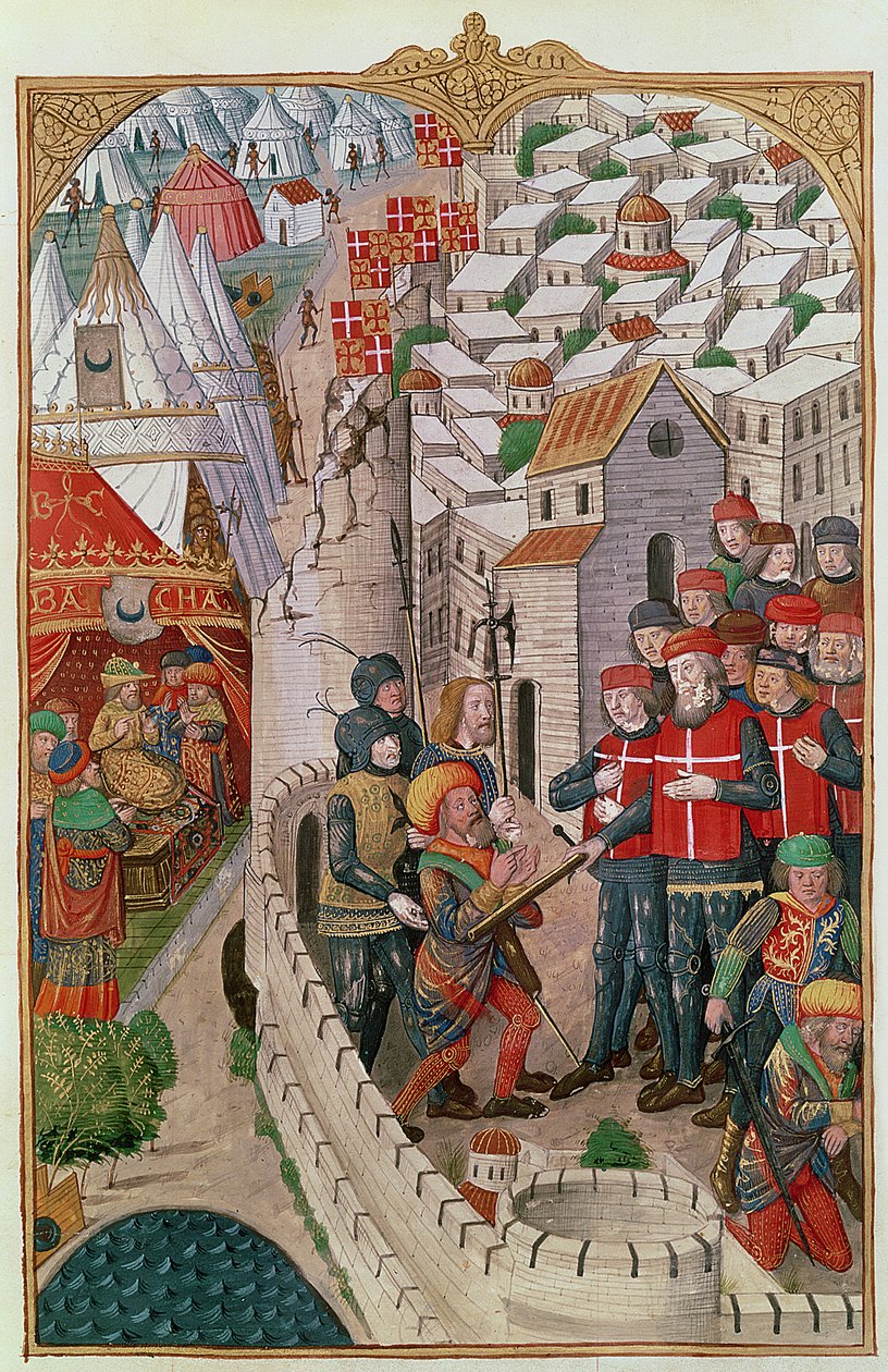 Lat 6067 f.39两名土耳其人的执行，他们已经渗透罗得岛并密谋毒害1480年驻军指挥官，来自罗德斯围困史，Guillaume Caoursin，148 作者 法语学校