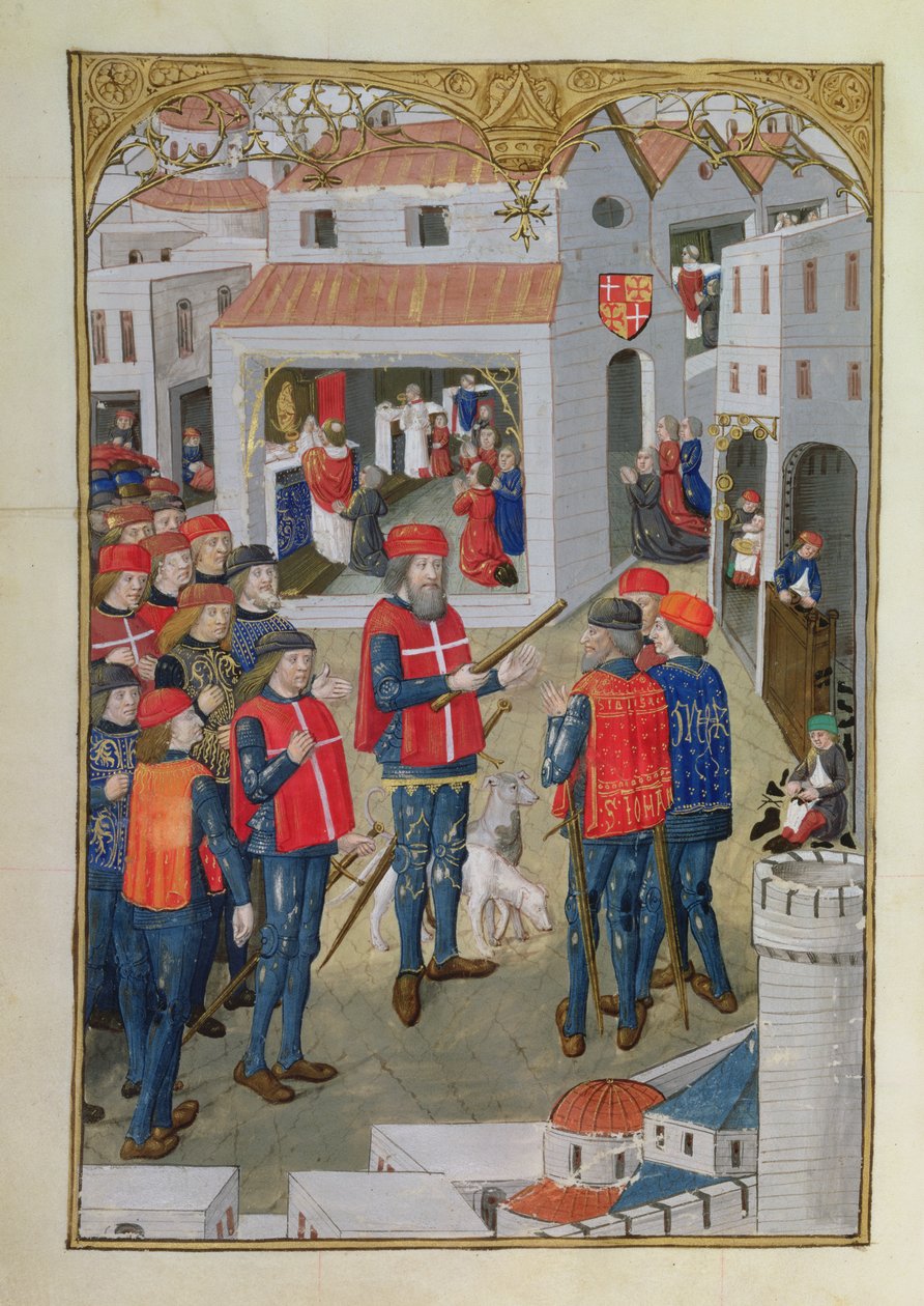 Lat 6067 fol.33v耶路撒冷圣约翰骑士准备捍卫罗德斯，由罗德斯围攻历史，Guillaume Caoursin，1483年 作者 法语学校
