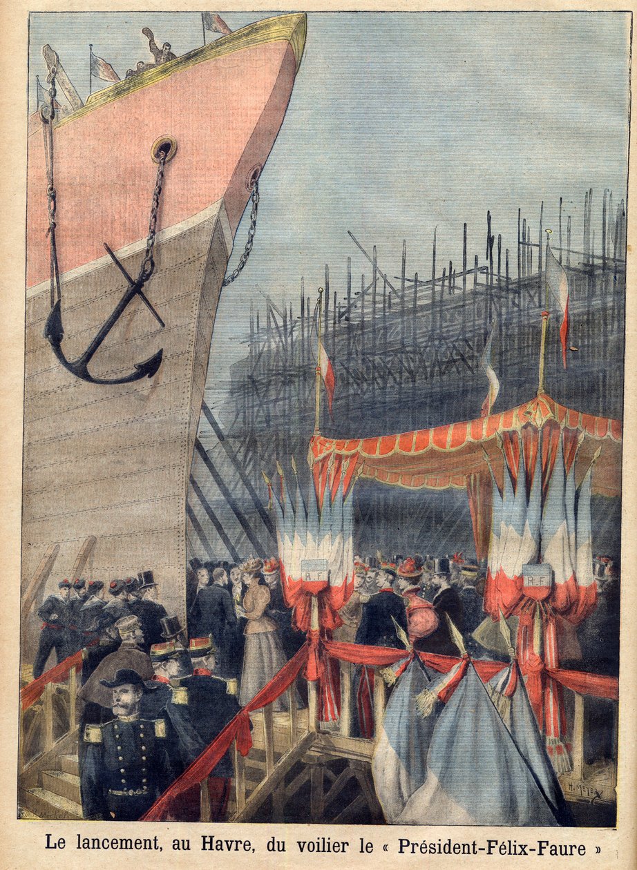 Felix-Faure总统号 "帆船在勒阿弗尔下水。"Le petit Journal" 作者 法语学校