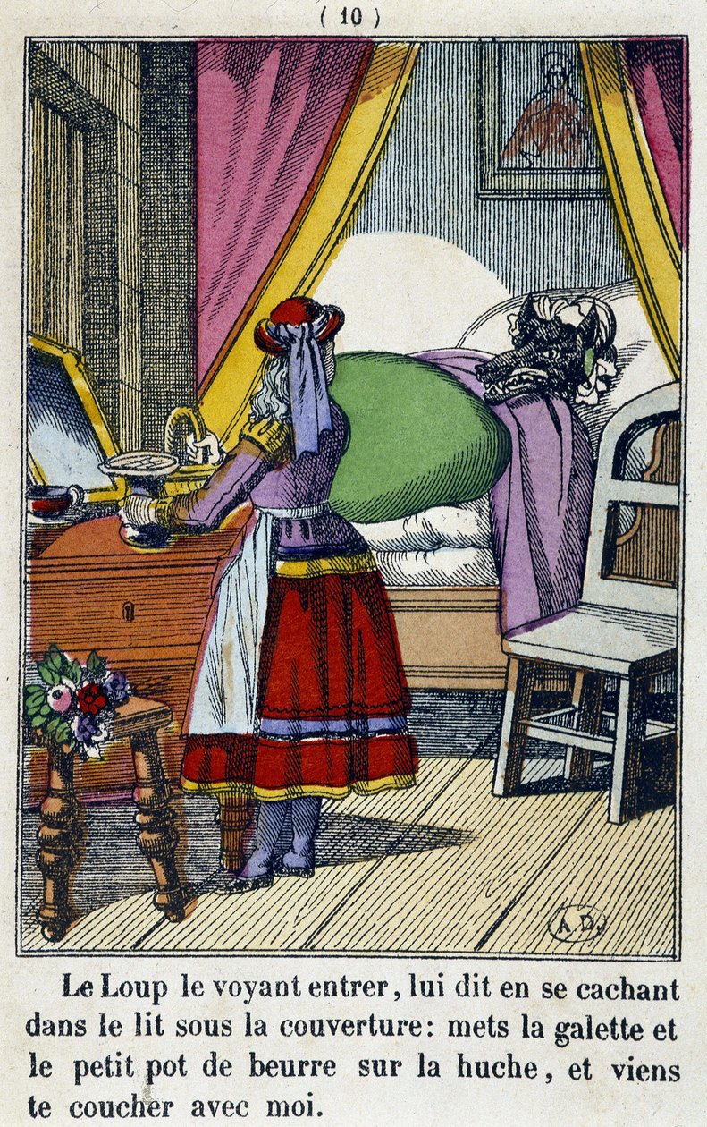 Le Chaperon Rouge dans la chambre du loup - 载于《小红帽》，编辑。Pellerin, Epinal, n.d. 19. 作者 法语学校