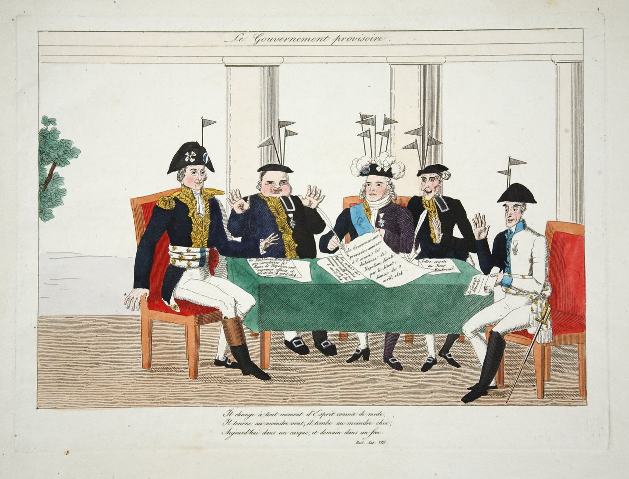 临时政府，酒吧。 1814（手工彩色雕刻） 作者 法语学校