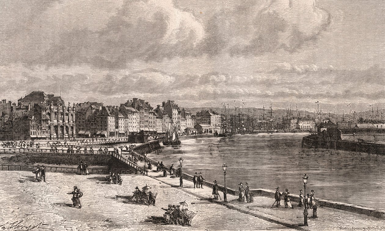 勒阿弗尔--诺曼底--在V.A. Malt-Brown的 "La France illustree: geography, history, administration statistique "中的版画。1884 作者 法语学校