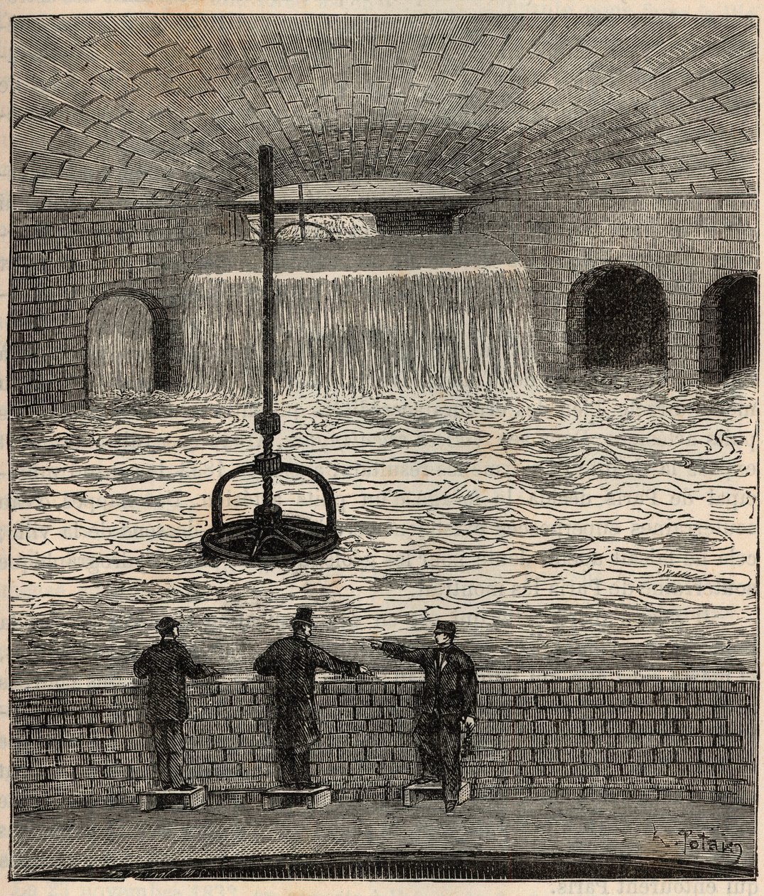 Le reservoir de Montsouris (vanne水库)，巴黎五个主要水库之一 - Alexis Clerc的 "Sciences brought to grateboard of all - physics and chemistry "中的版画 - 19世纪末 - 私人收藏 作者 法语学校