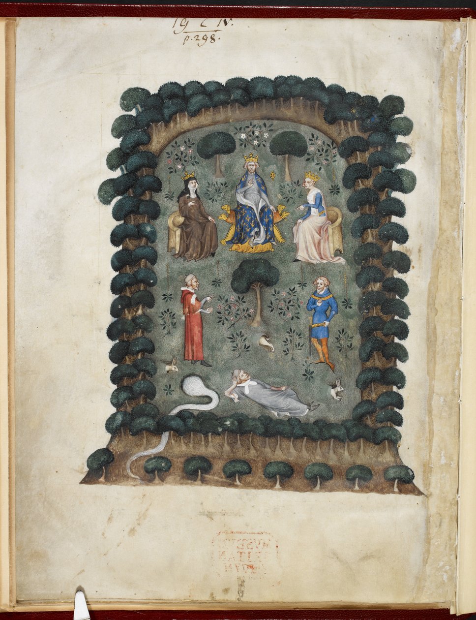 Le songe du vergier》，归功于 Évrart de Trémaugon，皇家 MS 19 C IV，f.1v 作者 法语学校