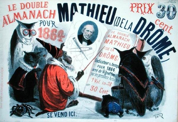 有学问的动物，"Le Double Almanach Mathieu de la Drome "的封面 作者 法语学校
