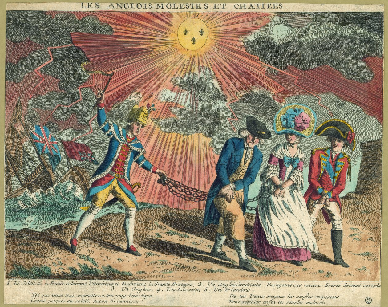Les Anglois Molestes et Chatiees》，1779 年出版。1779 年（手工彩色雕刻） 作者 法语学校