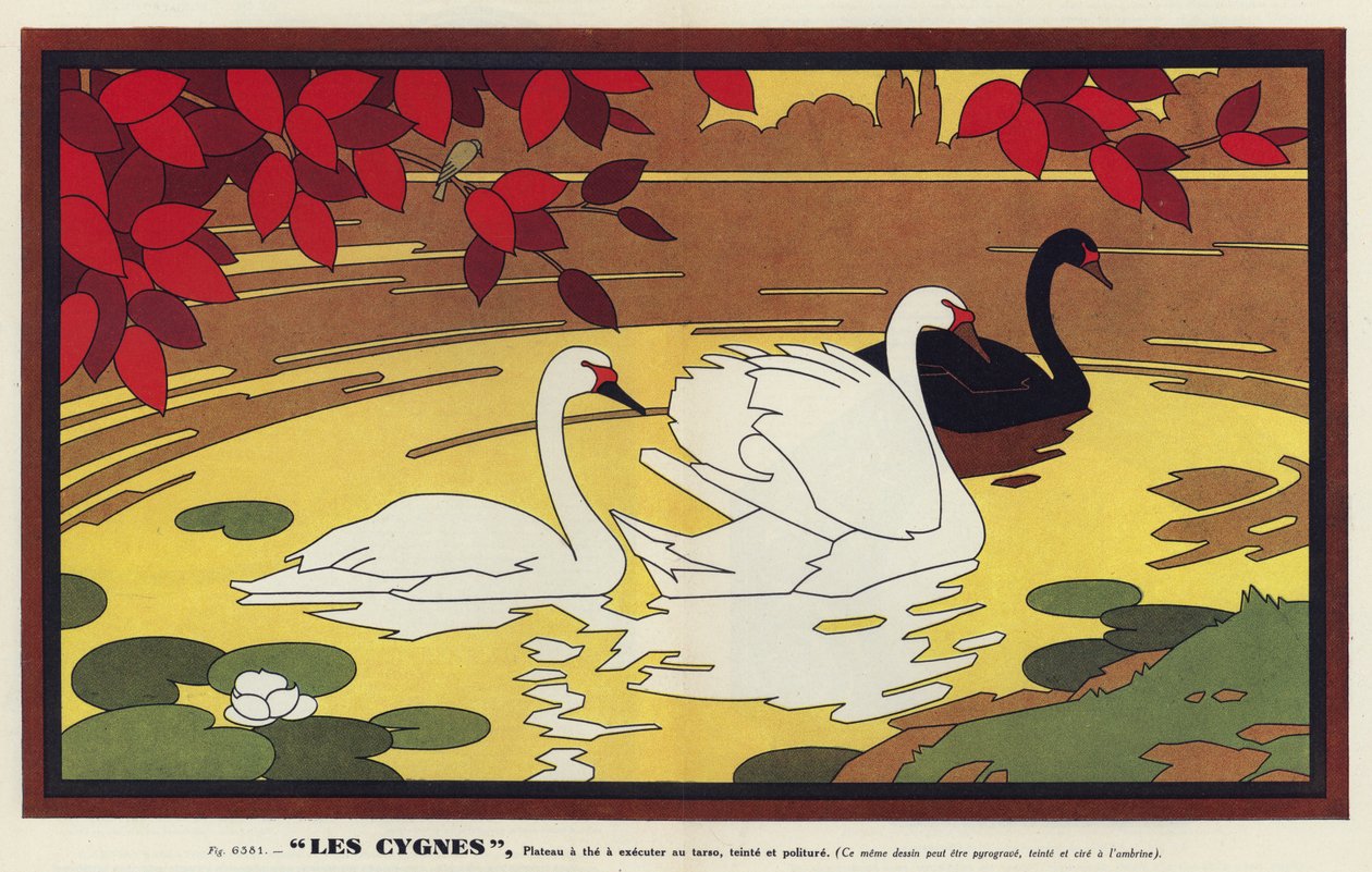 Les Cygnes，天鹅（彩色石版画） 作者 法语学校