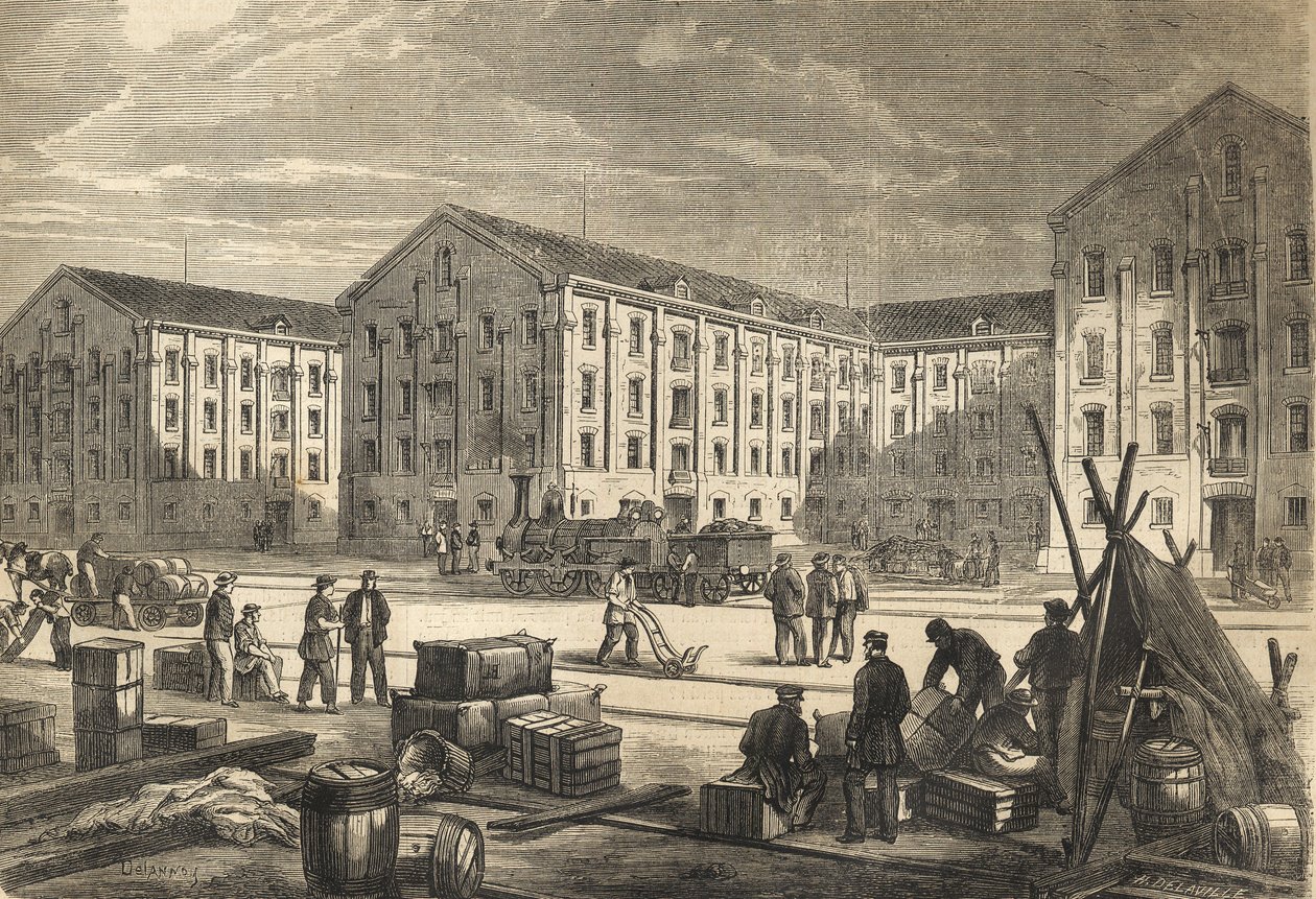 Les docks de Rouen en 1866 - 1866年的鲁昂码头 - 雕刻品 作者 法语学校