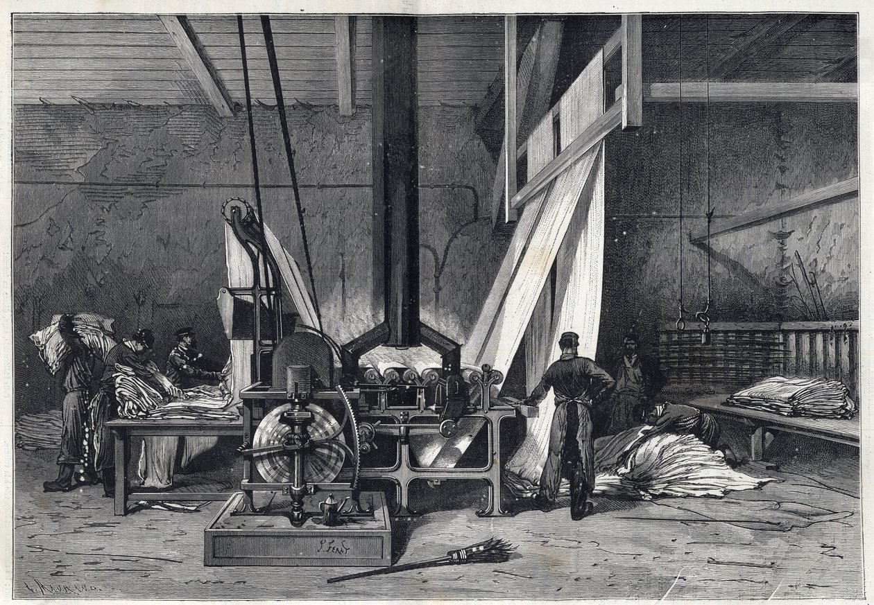 Les grandes usines - Dyeing erie Boutarel a Clichy la Garenne - Le mesh des Etoffes - 1869年的版画。 作者 法语学校