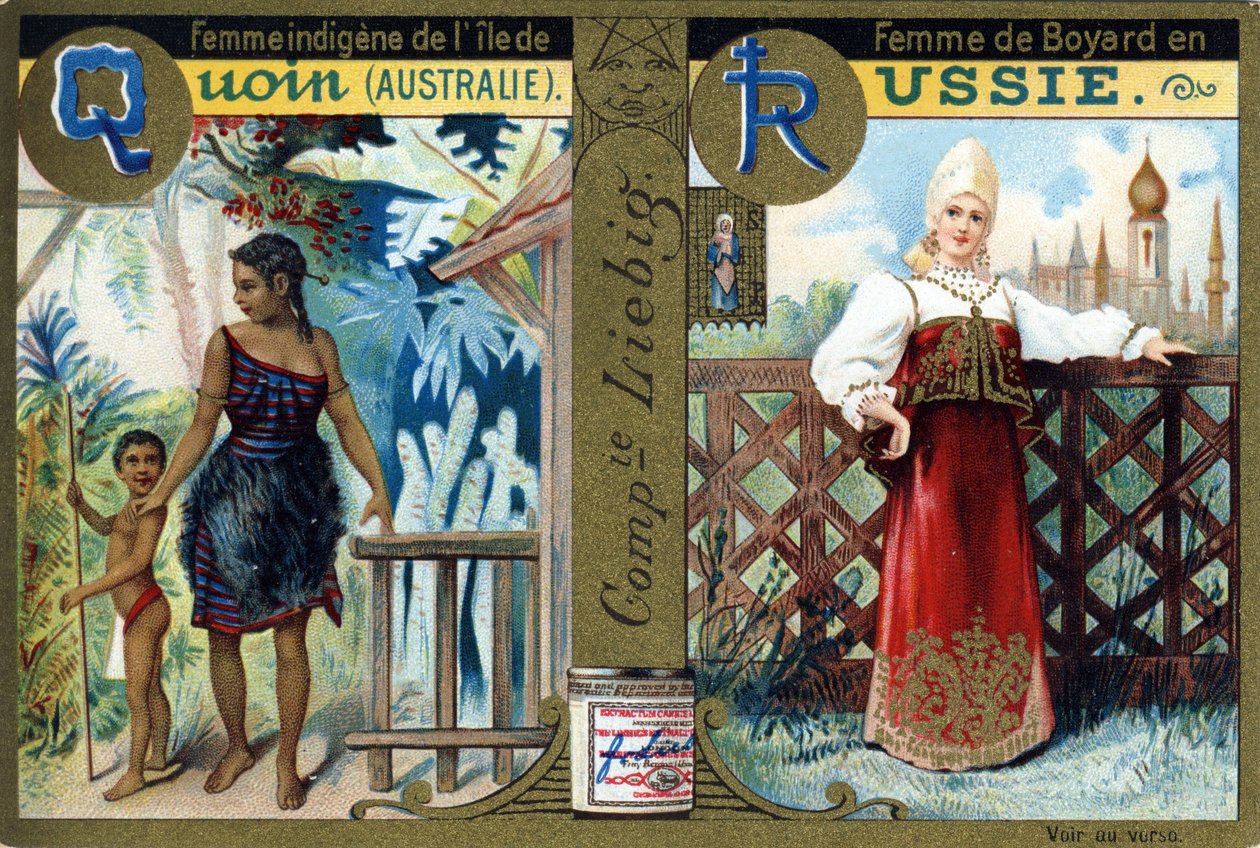 Letter Q as Indigenous Woman of Quoin Island and R as Boyars Woman in Russia. Women