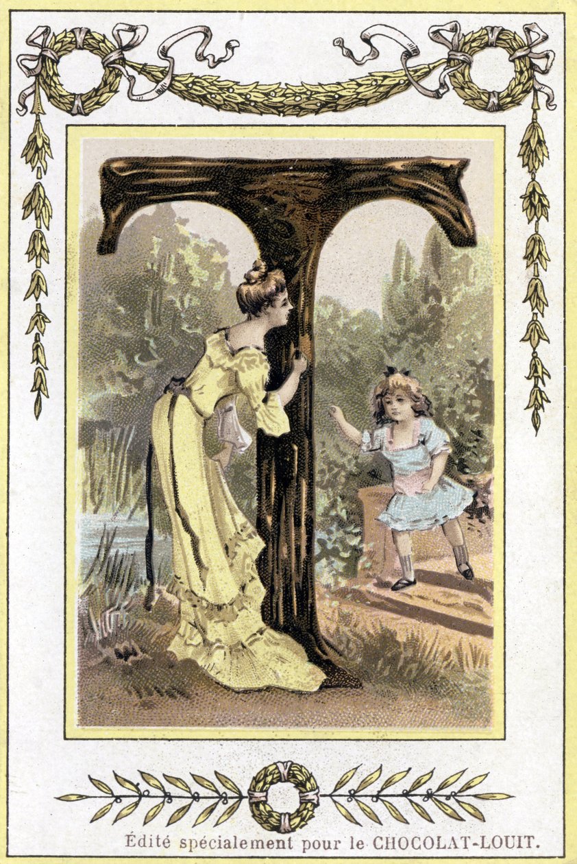 Letter T representing a mother and her daughter playing hide and seek, late 19th century (chromolithograph) 作者 法语学校